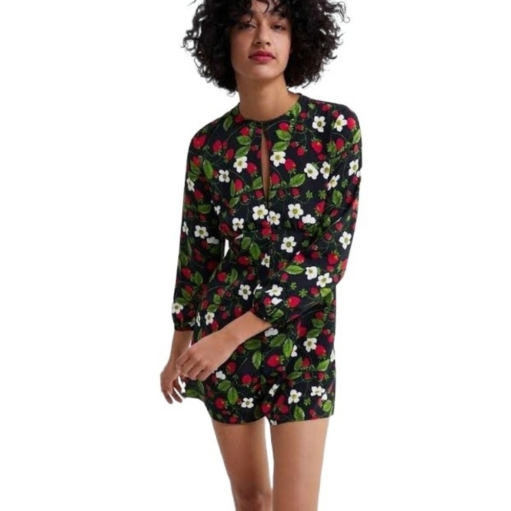 Zara Strawberry Print Romper with Pockets XS